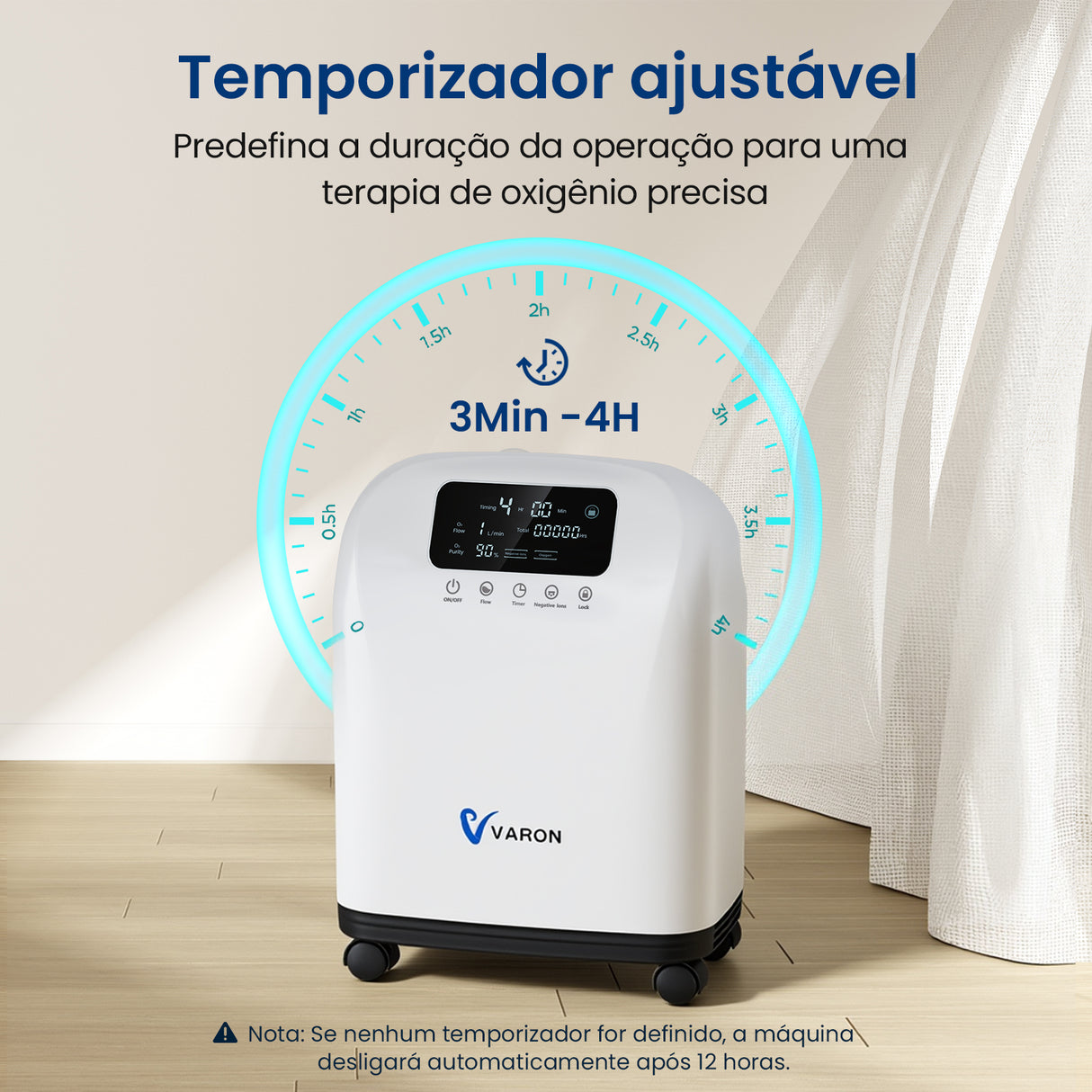 VARON VH-4 Concentrador de Oxigénio  para Uso Domiciliário | Fluxo Contínuo, Certificado CE (1-9 Níveis)